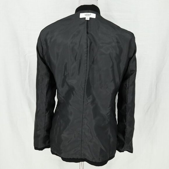 Le Suit Essentials Jacket Womens 10 Black Crepe Lined Blazer Gray Stitching - Picture 12 of 15